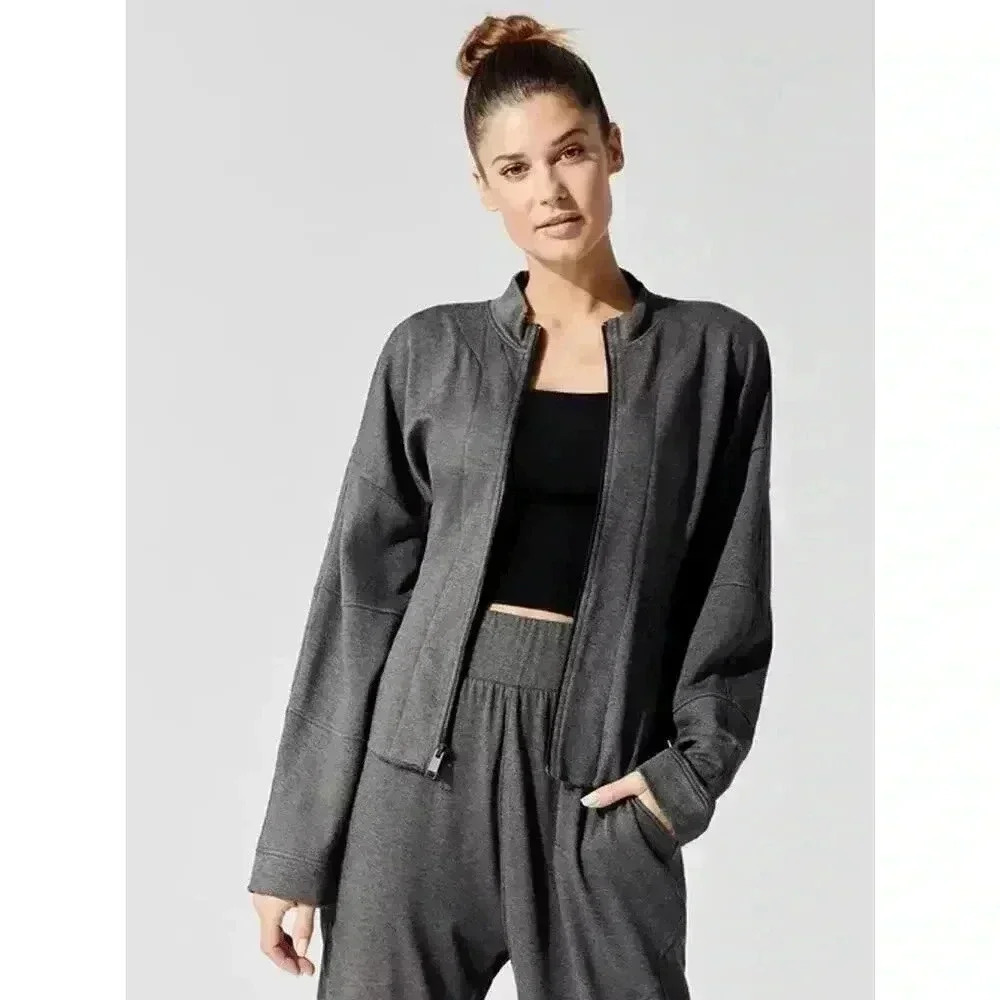 CARBON38 Fleece Mock Neck Zip Up Jacket Grey Small‎